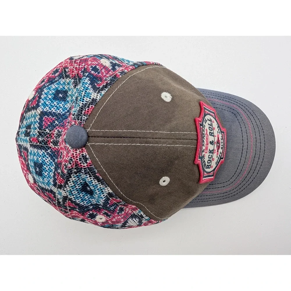 Rock and Roll Cowgirl Womens Southwestern Mesh Snapback Trucker Hat Brown Pink